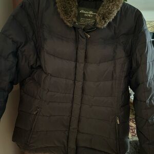 Eddie Bauer Women's Dark Brown Puffer Jacket w/ fur collar
